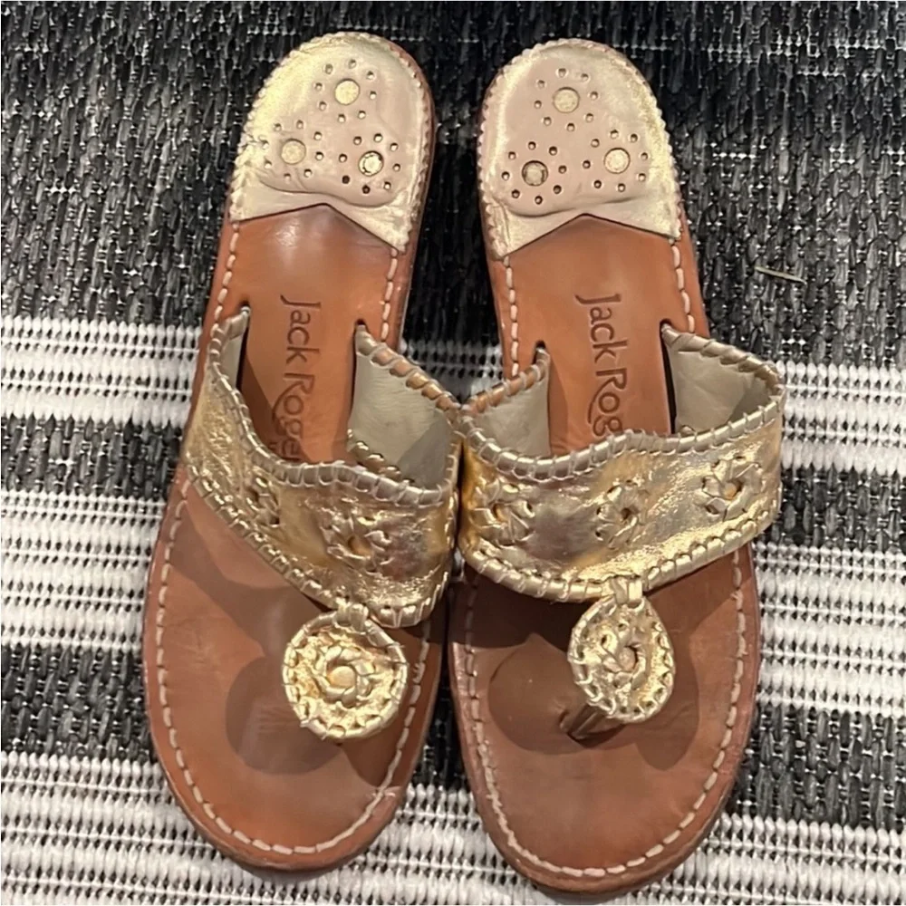 Authentic Jack Rogers signature designer gold leather sandals sz 8